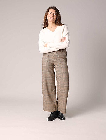 Pantalon à carreaux à jambes larges, style chic et confortable 'Deeluxe'
