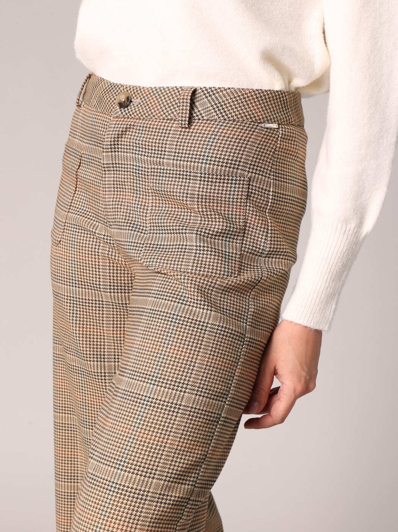 Pantalon à carreaux à jambes larges, style chic et confortable 'Deeluxe' Marron cappuccino - Kiabi