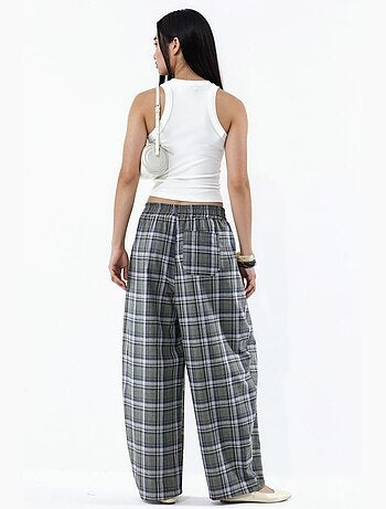 Pantalon à carreaux avec taille élastique et détail de poches hiccup
