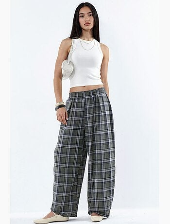 Pantalon à carreaux avec taille élastique et détail de poches hiccup