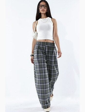 Pantalon à carreaux avec taille élastique et détail de poches hiccup