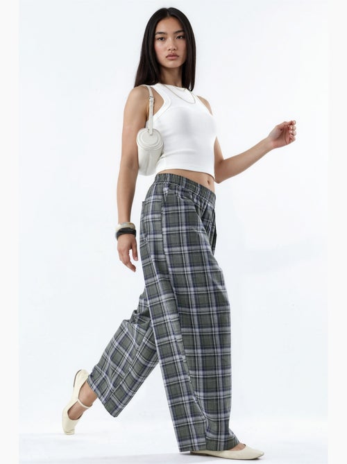 Pantalon à carreaux avec taille élastique et détail de poches hiccup - Kiabi