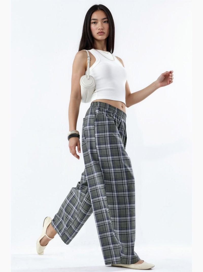 Pantalon à carreaux avec taille élastique et détail de poches hiccup Gris - Kiabi