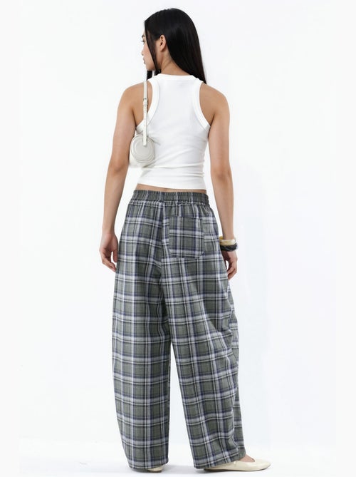 Pantalon à carreaux avec taille élastique et détail de poches hiccup - Kiabi