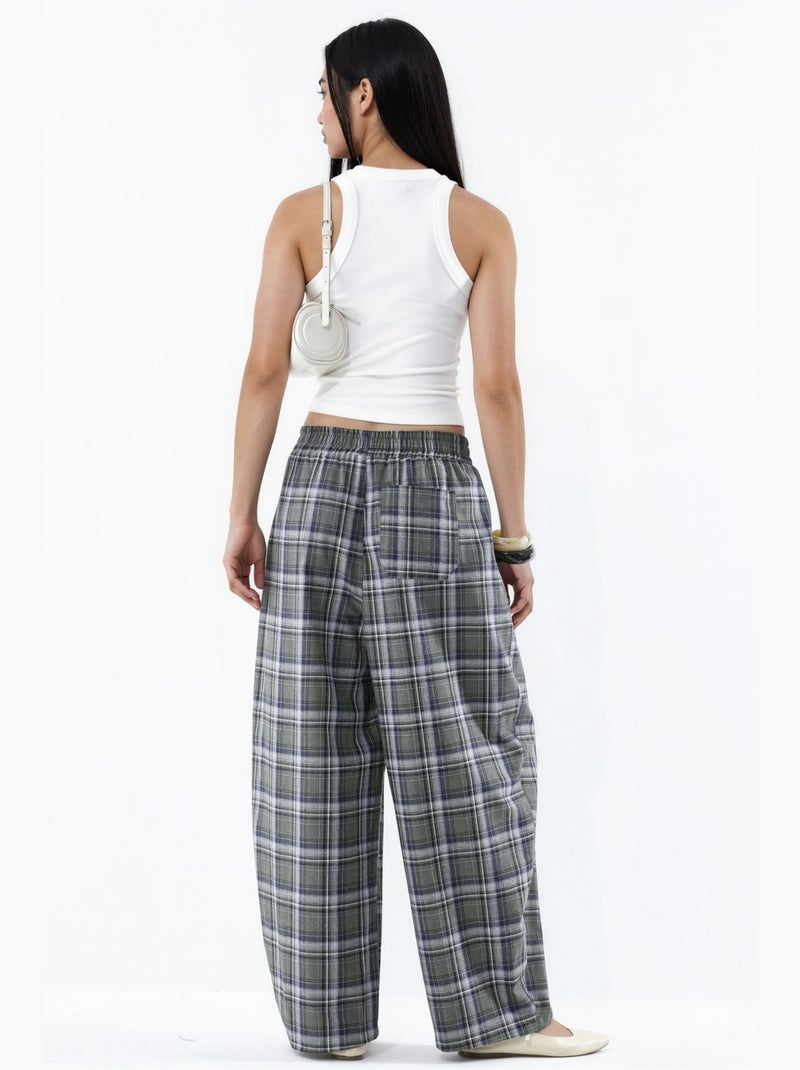 Pantalon à carreaux avec taille élastique et détail de poches hiccup Gris - Kiabi