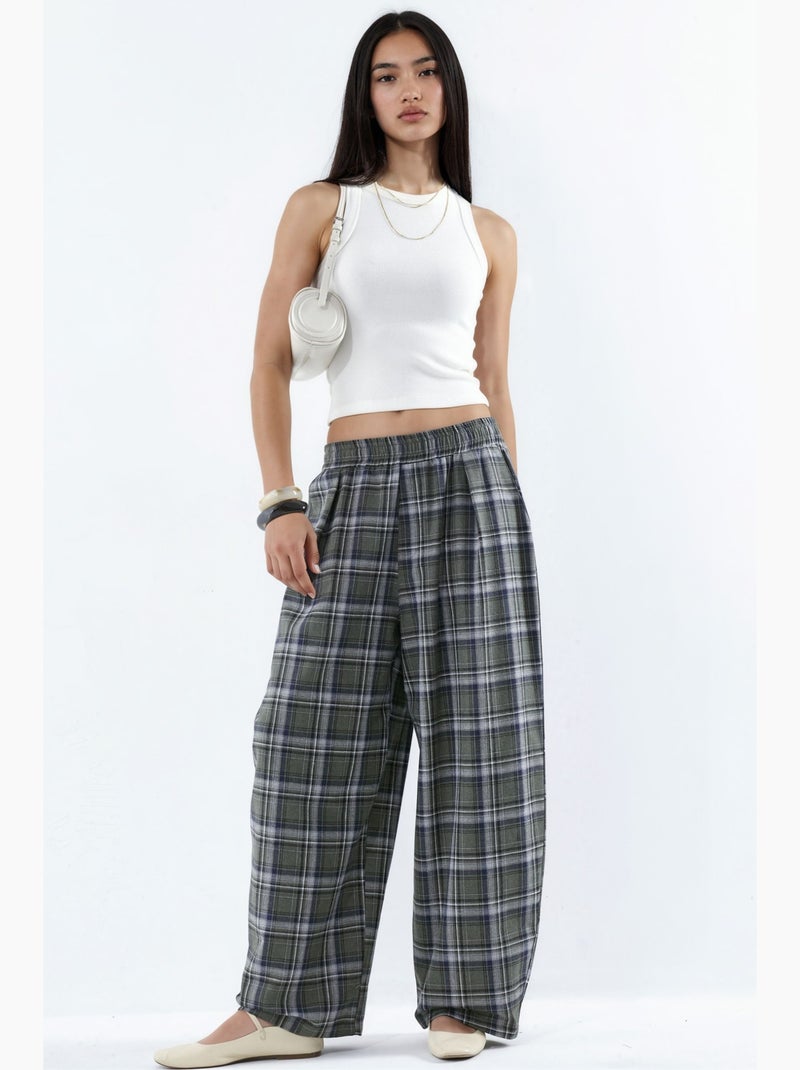 Pantalon à carreaux avec taille élastique et détail de poches hiccup Gris - Kiabi