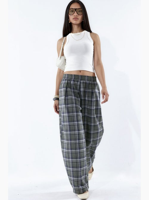 Pantalon à carreaux avec taille élastique et détail de poches hiccup - Kiabi