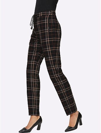 Pantalon à carreaux ceinture élastique, coulisse et lien à nouer - taille standard - helline