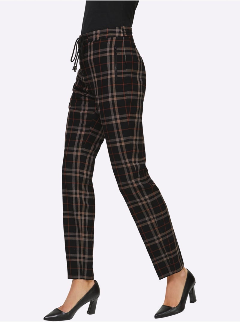 Pantalon à carreaux ceinture élastique, coulisse et lien à nouer - taille standard - helline Noir Jaune - Kiabi