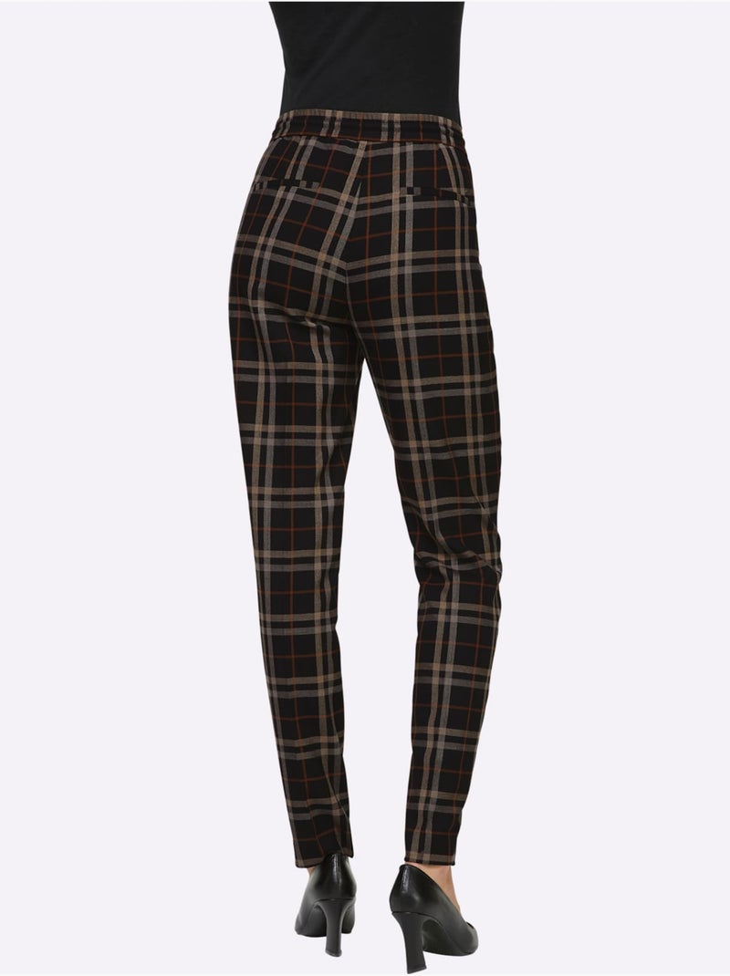 Pantalon à carreaux ceinture élastique, coulisse et lien à nouer - taille standard - helline Noir Jaune - Kiabi