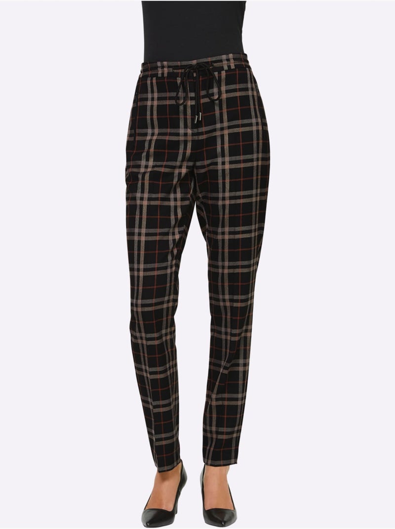 Pantalon à carreaux ceinture élastique, coulisse et lien à nouer - taille standard - helline Noir Jaune - Kiabi