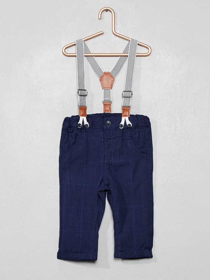Pantalon à carreaux et bretelles bleu - Kiabi