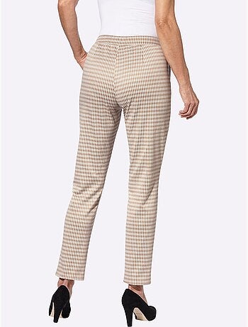 Pantalon à carreaux vichy avec ceinture élastique et poches - taille courte - moda vilona
