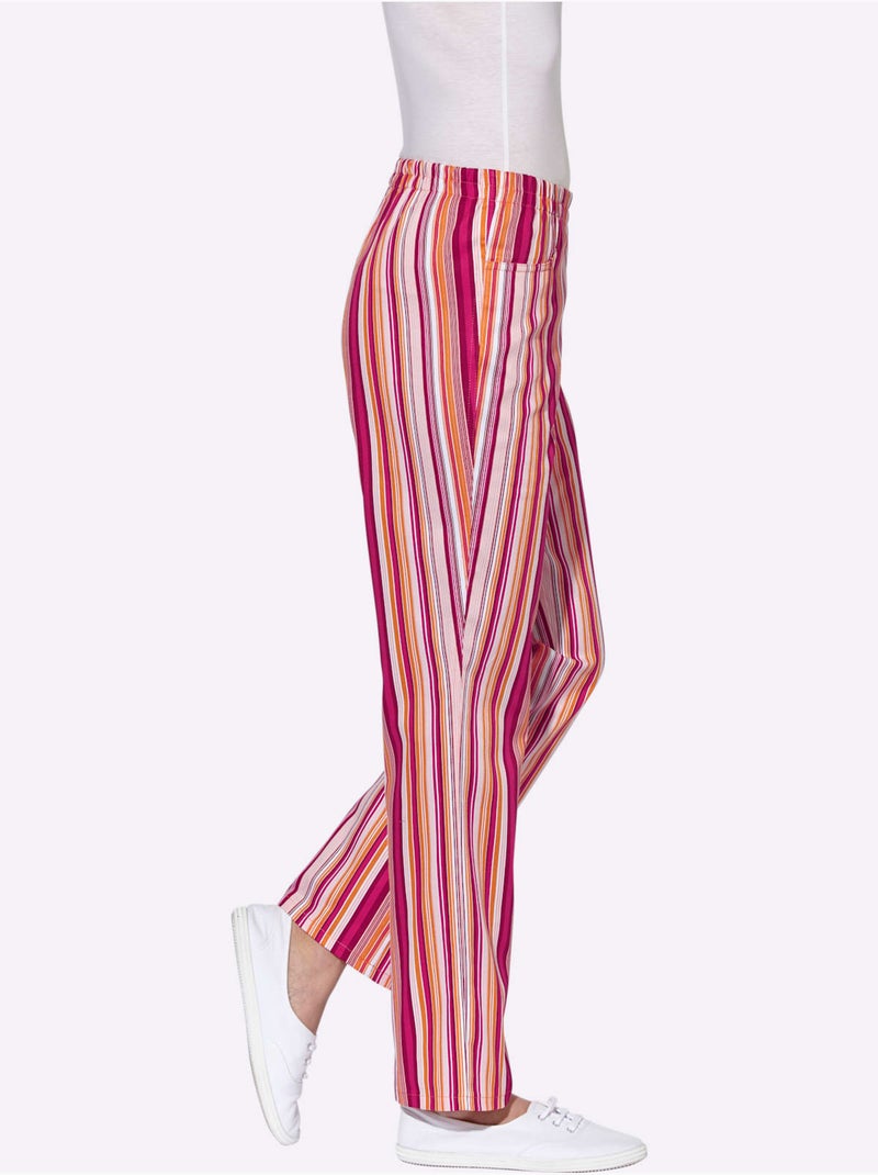 Pantalon à ceinture élastique avec 2 poches et rayures - Taille courte - Witt Abricot - Kiabi
