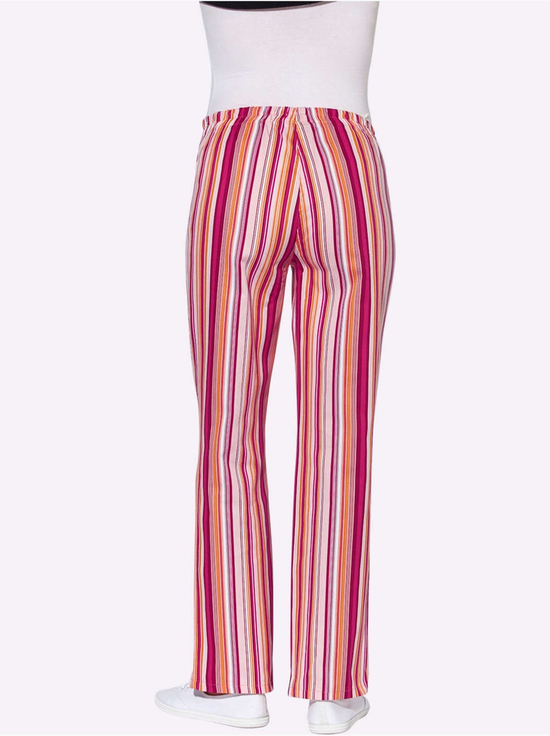 Pantalon à ceinture élastique avec 2 poches et rayures - Taille courte - Witt Abricot - Kiabi