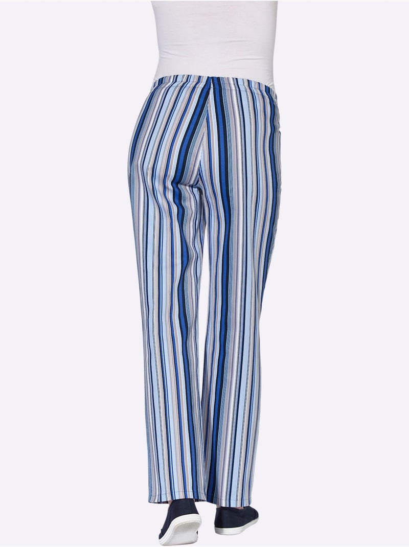 Pantalon à ceinture élastique avec 2 poches et rayures - Taille courte - Witt Bleu jean - Kiabi