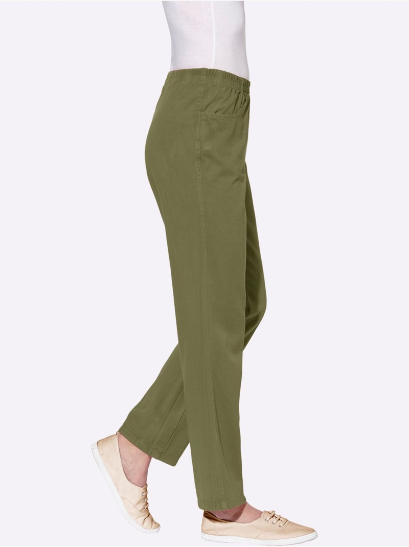 Pantalon à ceinture élastique avec deux poches et coupe droite - Taille courte - Witt Vert olive - Kiabi