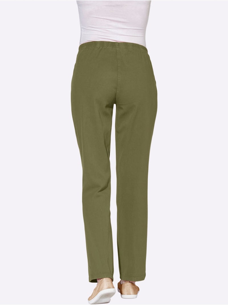 Pantalon à ceinture élastique avec deux poches et coupe droite - Taille courte - Witt Vert olive - Kiabi