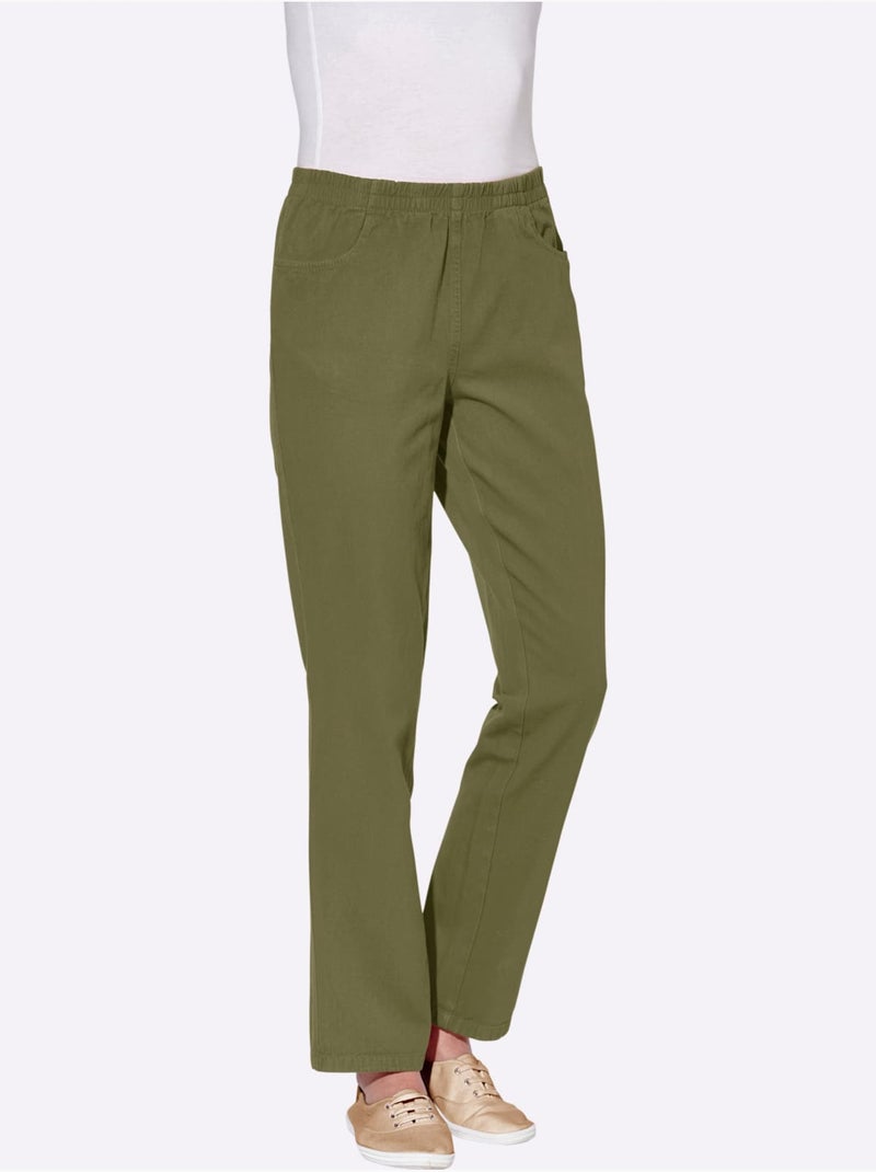 Pantalon à ceinture élastique avec deux poches et coupe droite - Taille courte - Witt Vert olive - Kiabi