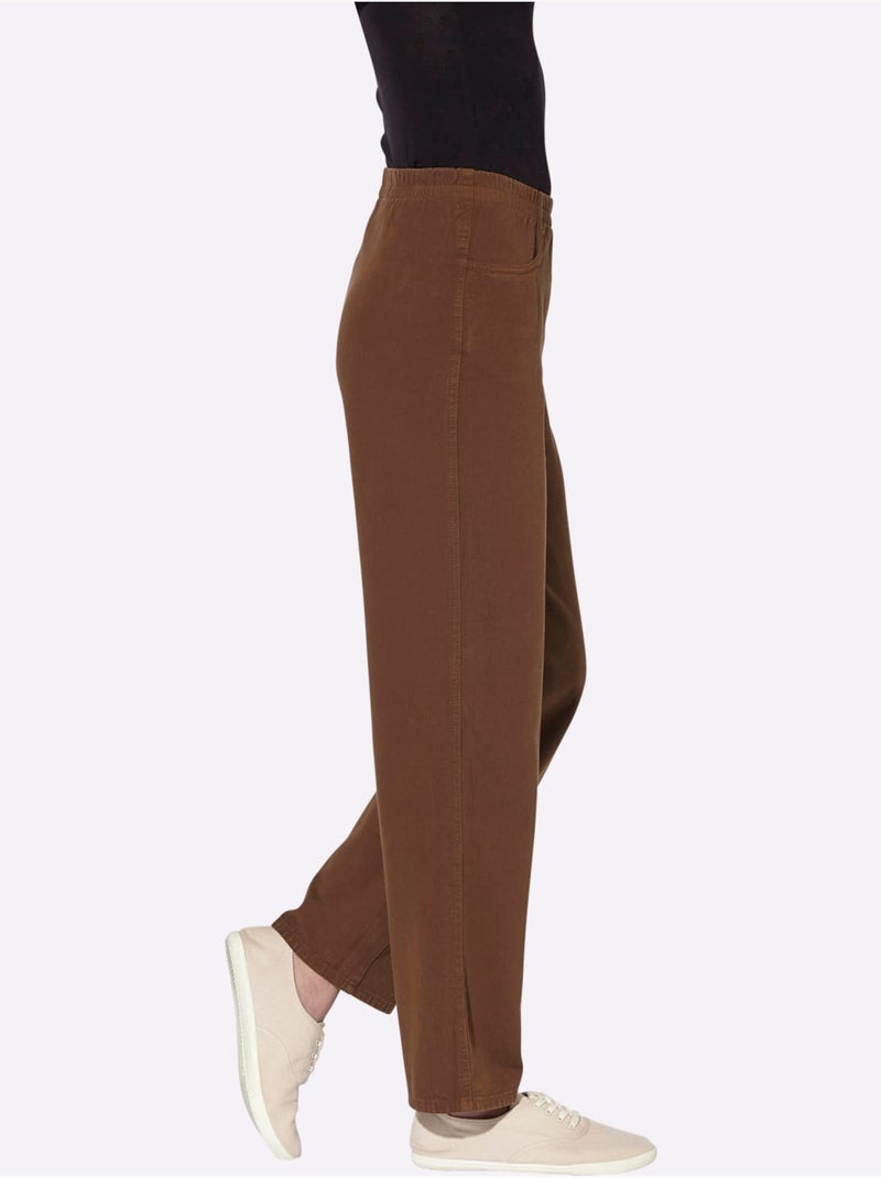 Pantalon à ceinture élastique avec deux poches et finition soignée - Taille courte - Witt Marron foncé - Kiabi