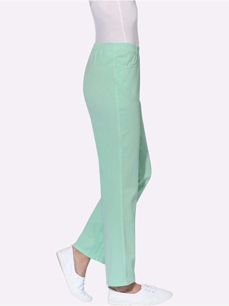 Pantalon à ceinture élastique avec deux poches et pieds larges - Taille courte - Witt Vert d'eau - Kiabi