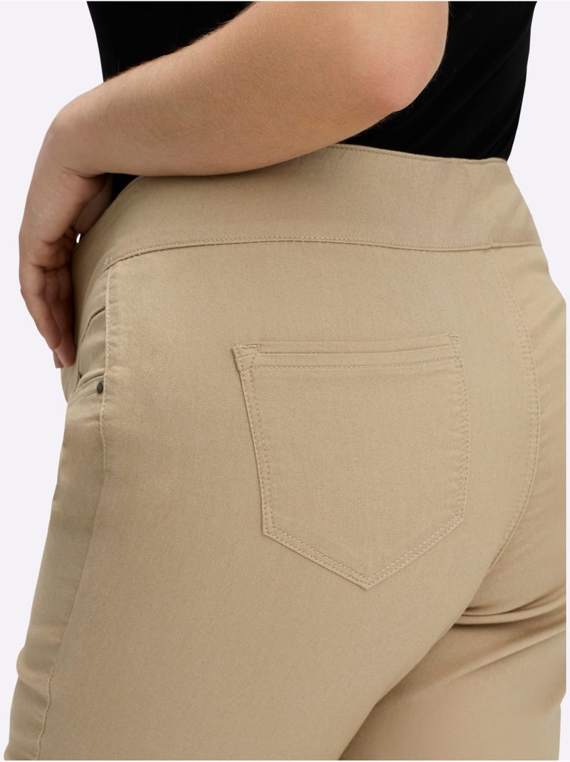 Pantalon à ceinture élastique avec fausses poches et coupe ajustée - Taille extra courte - Witt Sable - Kiabi