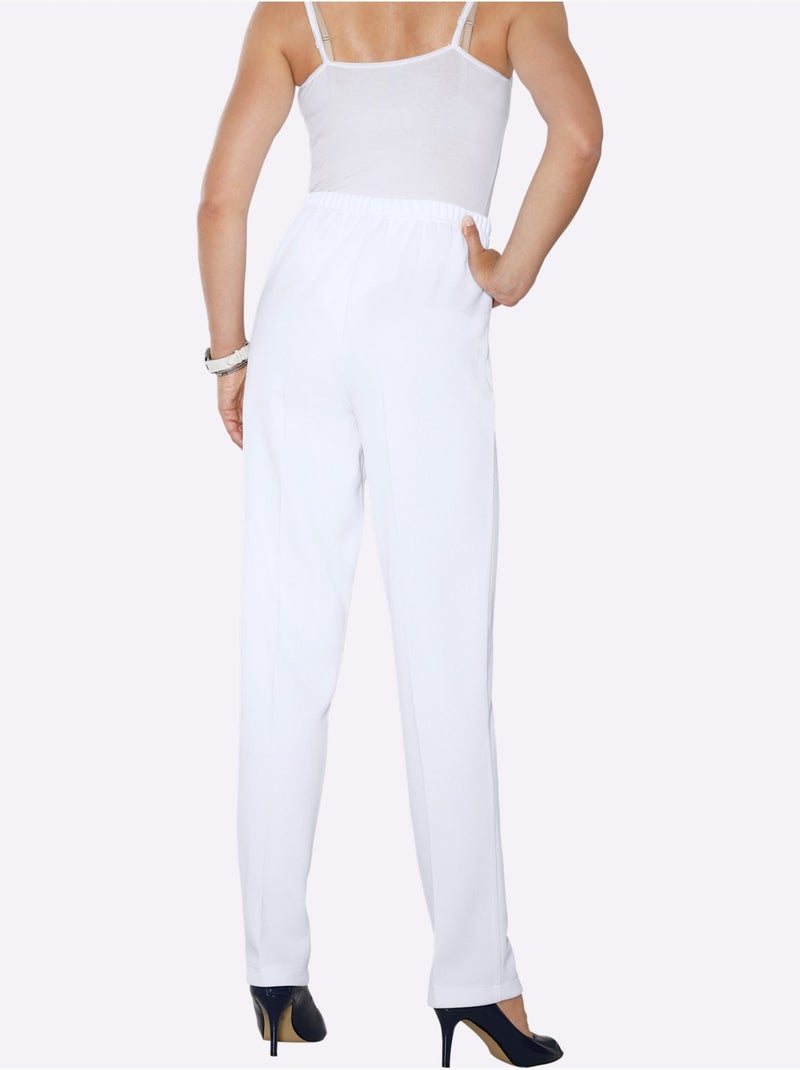 Pantalon à ceinture élastique avec nervures et finition soignée - Taille standard - Moda Vilona Blanc - Kiabi