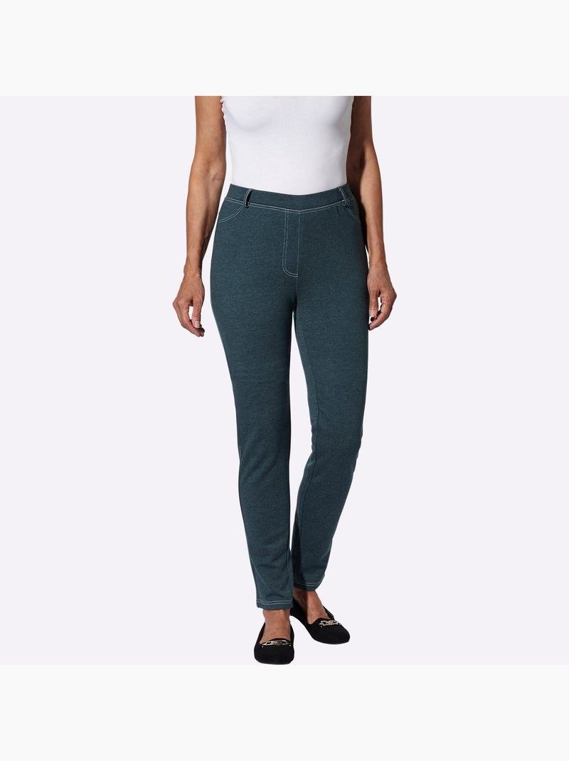 Pantalon à ceinture élastique avec poches plaquées et empiècements - Taille courte - Moda Vilona Bleu pétrole - Kiabi