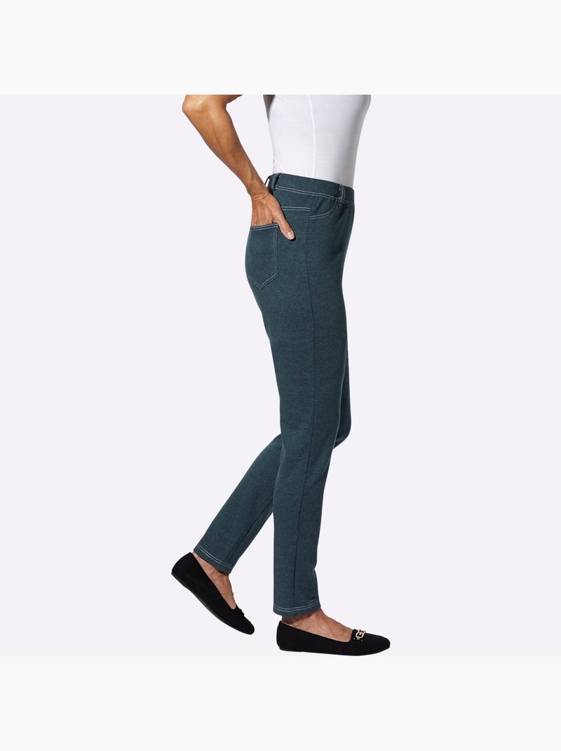 Pantalon à ceinture élastique avec poches plaquées et empiècements - Taille courte - Moda Vilona Bleu pétrole - Kiabi
