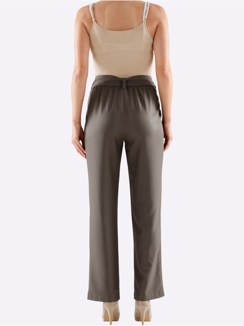 Pantalon à ceinture élastique avec poches pratiques et ceinture nouée - Taille standard - Witt Kaki - Kiabi