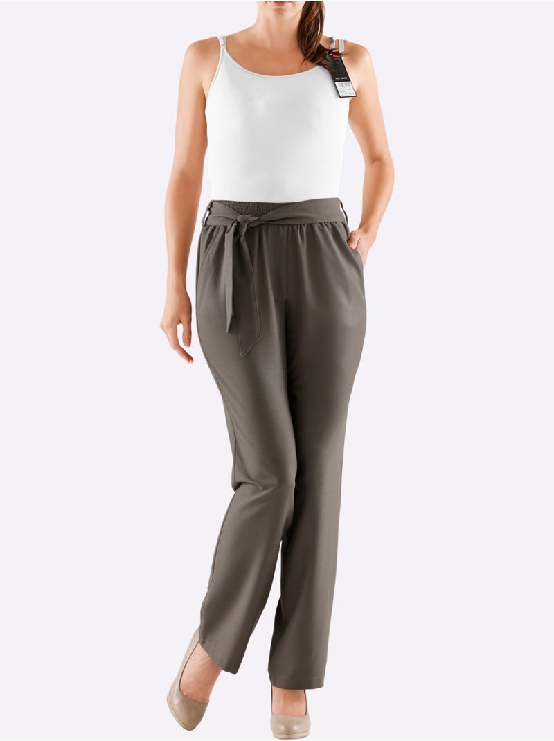 Pantalon à ceinture élastique avec poches pratiques et ceinture nouée - Taille standard - Witt Kaki - Kiabi