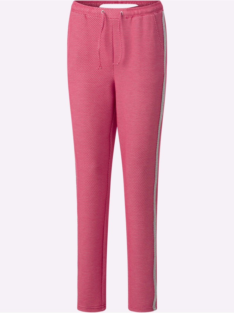 Pantalon à ceinture élastique avec rayures brillantes et poches - Taille standard - Moda Vilona Rose fushia - Kiabi