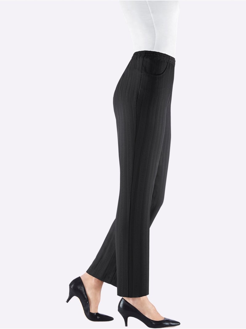 Pantalon à ceinture élastique avec rayures discrètes et tissu léger - taille courte - moda vilona Noir - Kiabi