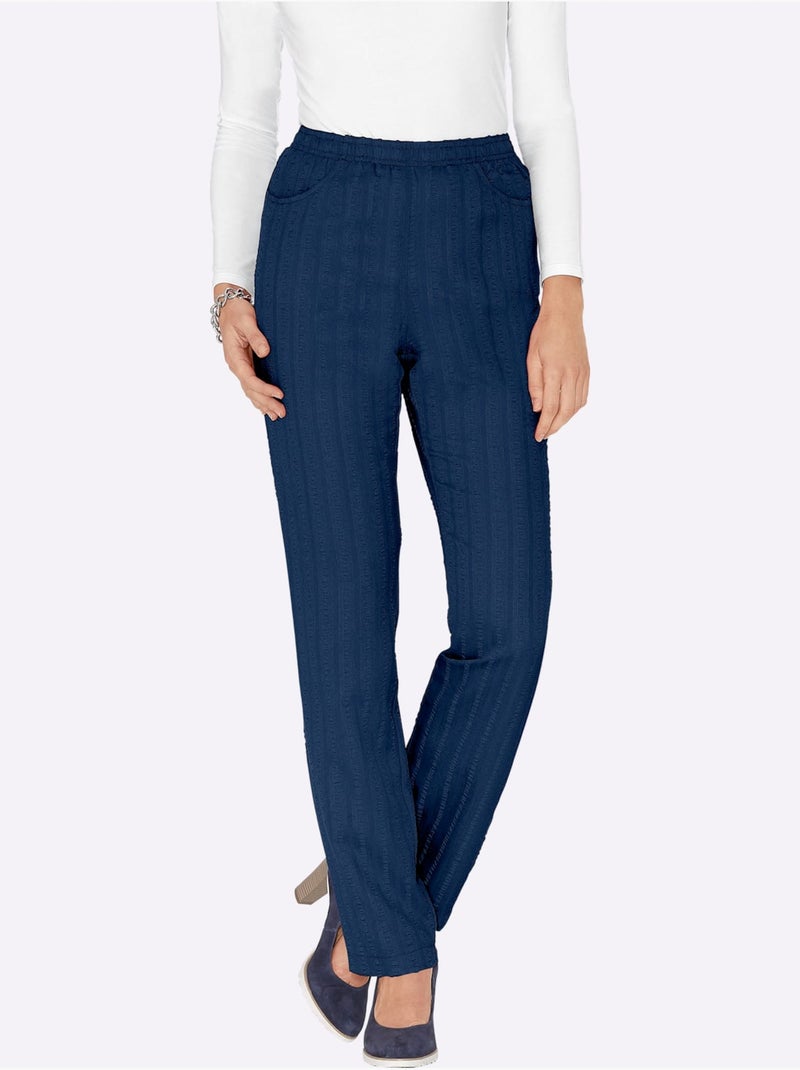 Pantalon à ceinture élastique avec rayures discrètes légères - Taille standard - Moda Vilona Bleu marine - Kiabi