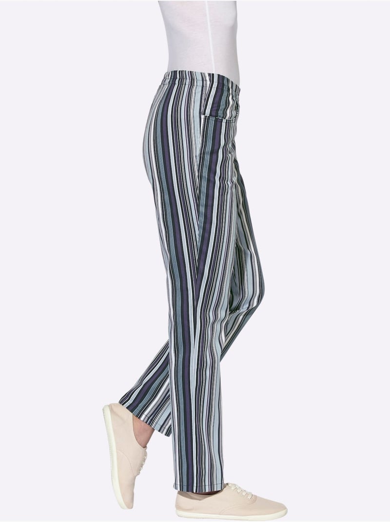 Pantalon à ceinture élastique avec rayures et 2 poches - Taille courte - Witt Noir Multicolore Noir - Kiabi