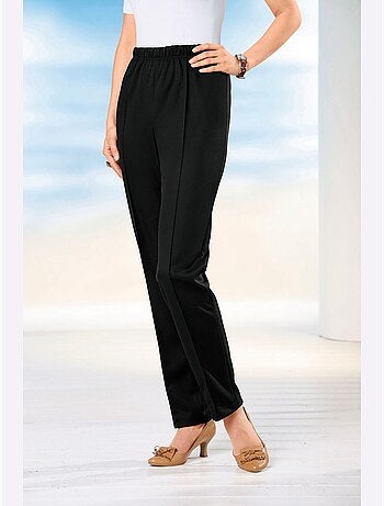 Pantalon à ceinture élastique avec nervures et structure côtelée - Taille courte - Moda Vilona