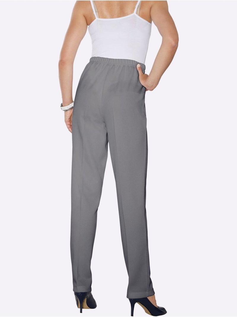 Pantalon à ceinture élastique avec structure côtelée et nervures - Taille extra courte - Moda Vilona Gris - Kiabi