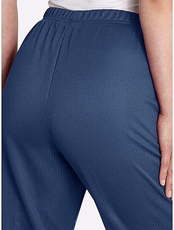 Pantalon à ceinture élastique avec structure côtelée et nervures - taille extra courte - moda vilona