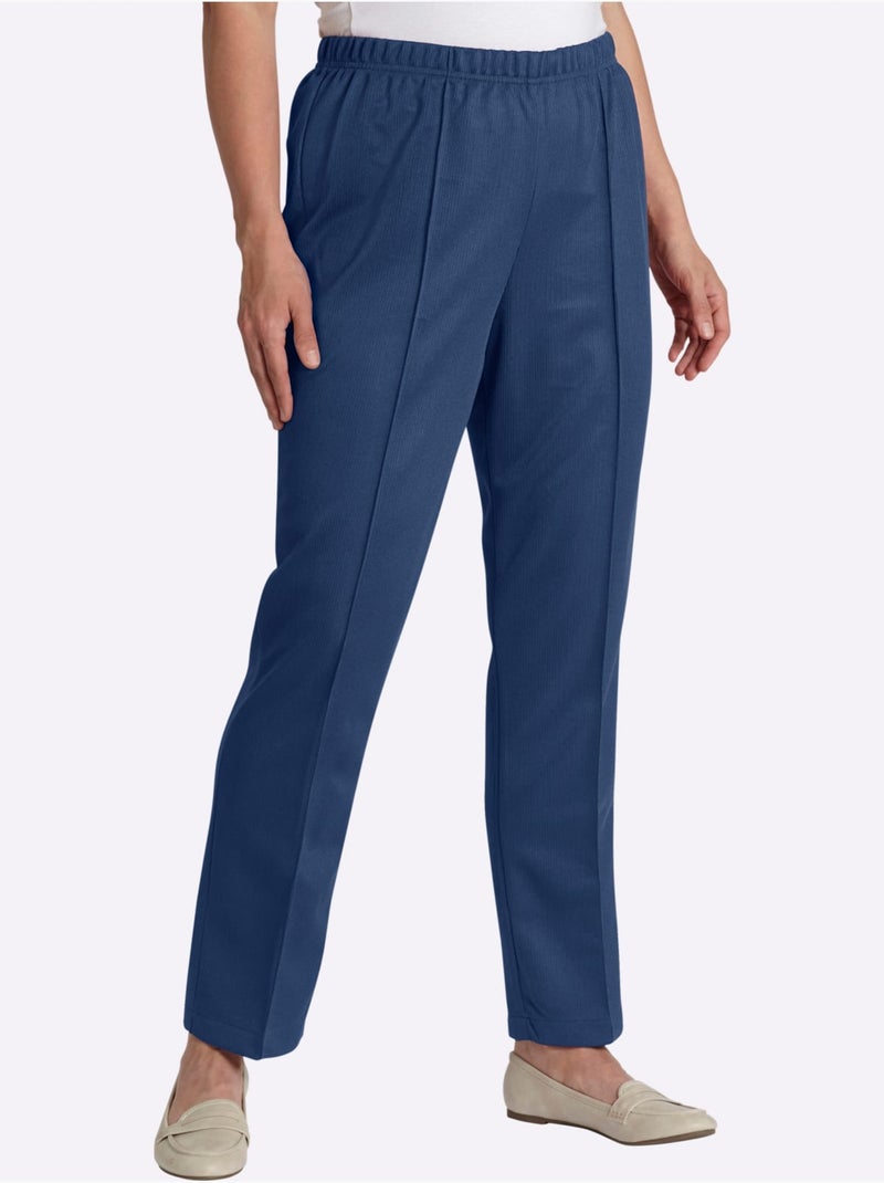 Pantalon à ceinture élastique en matière côtelée et nervurée - taille extra courte - moda vilona Bleu jean - Kiabi