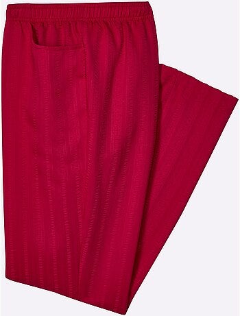 Pantalon à ceinture élastique avec rayures discrètes et matière légère - Taille courte - Moda Vilona