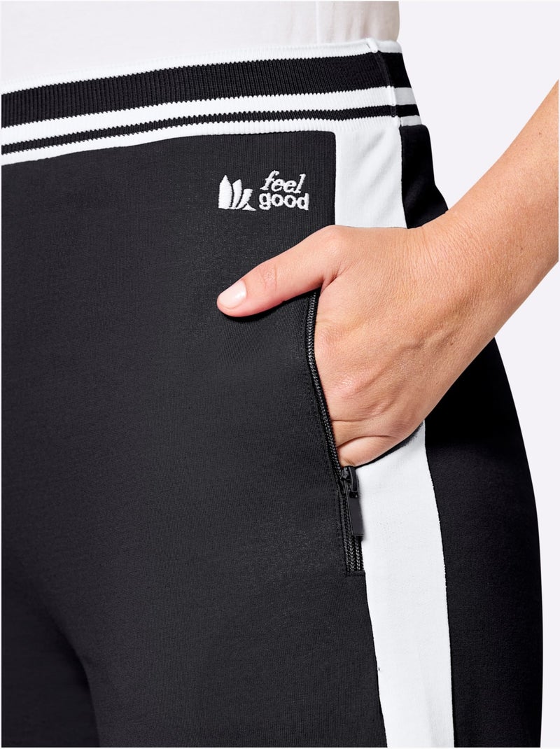 Pantalon à ceinture élastique matière sweat - taille courte - witt Noir Blanc - Kiabi