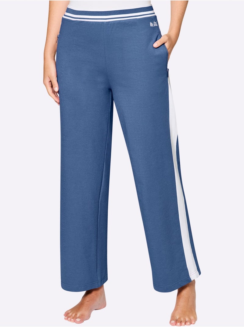 Pantalon à ceinture élastique matière sweat - taille standard - witt Bleu Blanc - Kiabi