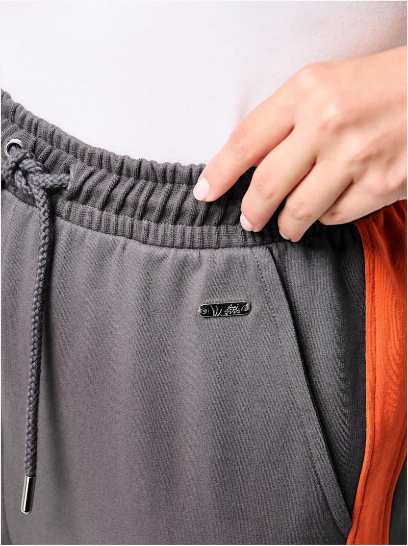 Pantalon à Ceinture élastique Matière Sweat - Taille Standard - Witt Gris Orange - Kiabi