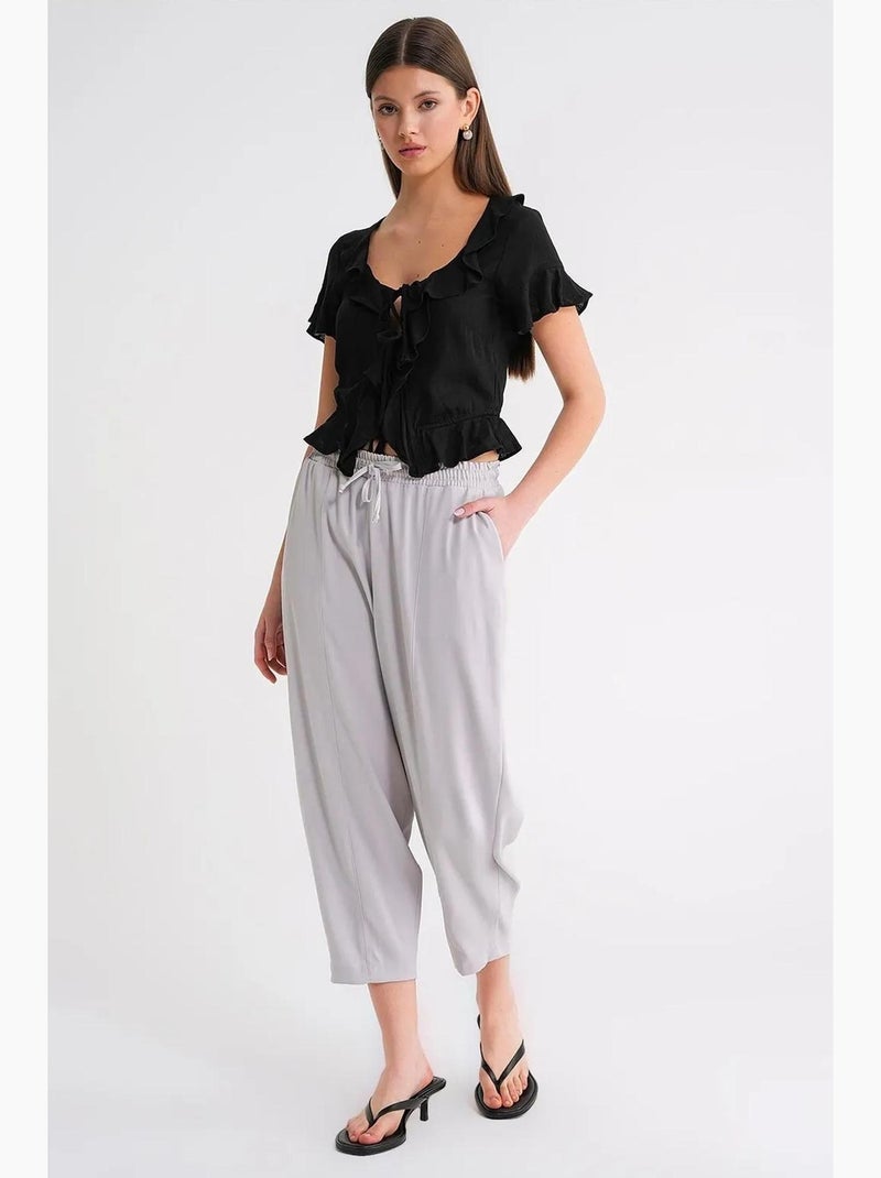Pantalon à cordon de serrage coupe cigarette mixray Blanc cassé - Kiabi