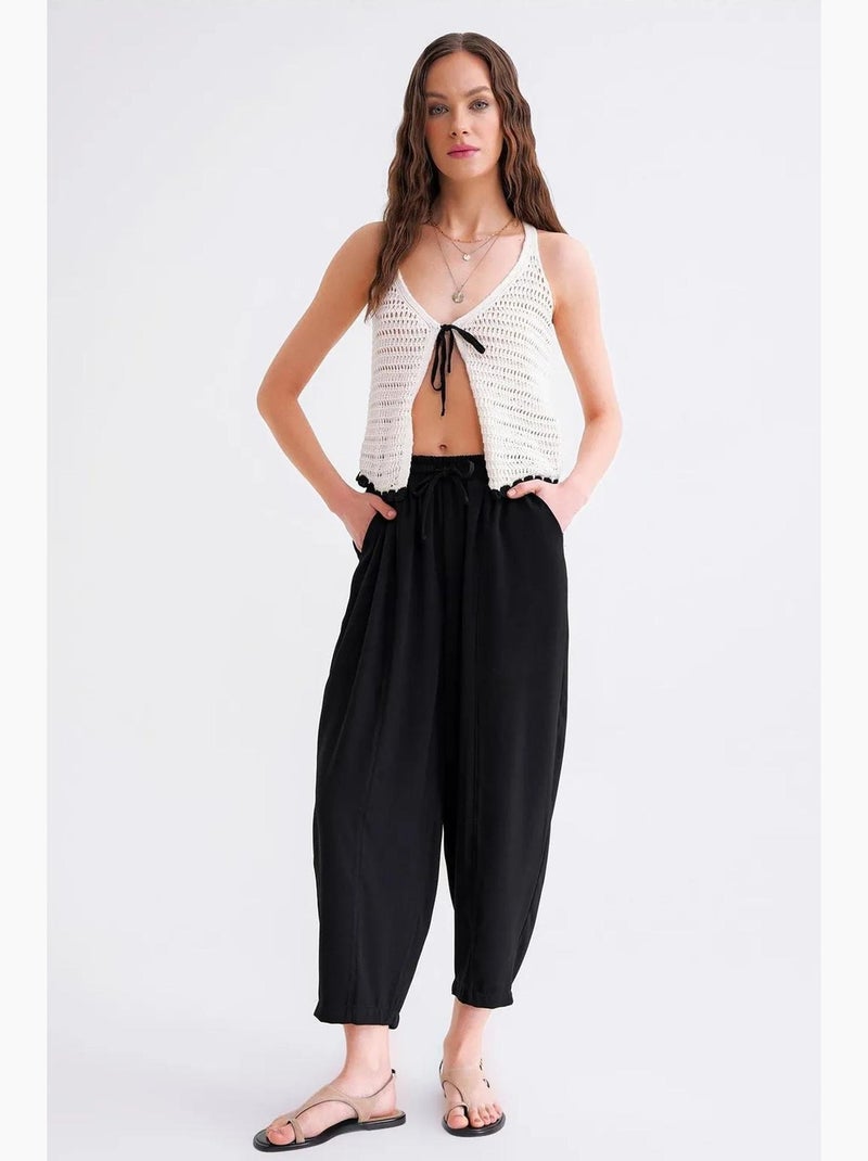 Pantalon à cordon de serrage coupe cigarette mixray Noir - Kiabi
