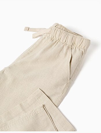Pantalon à coupe droite en lin avec cordon de serrage