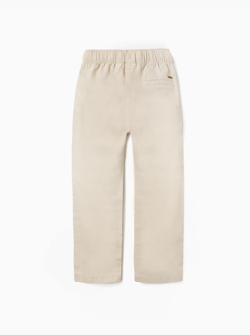 Pantalon à coupe droite en lin avec cordon de serrage Beige clair - Kiabi