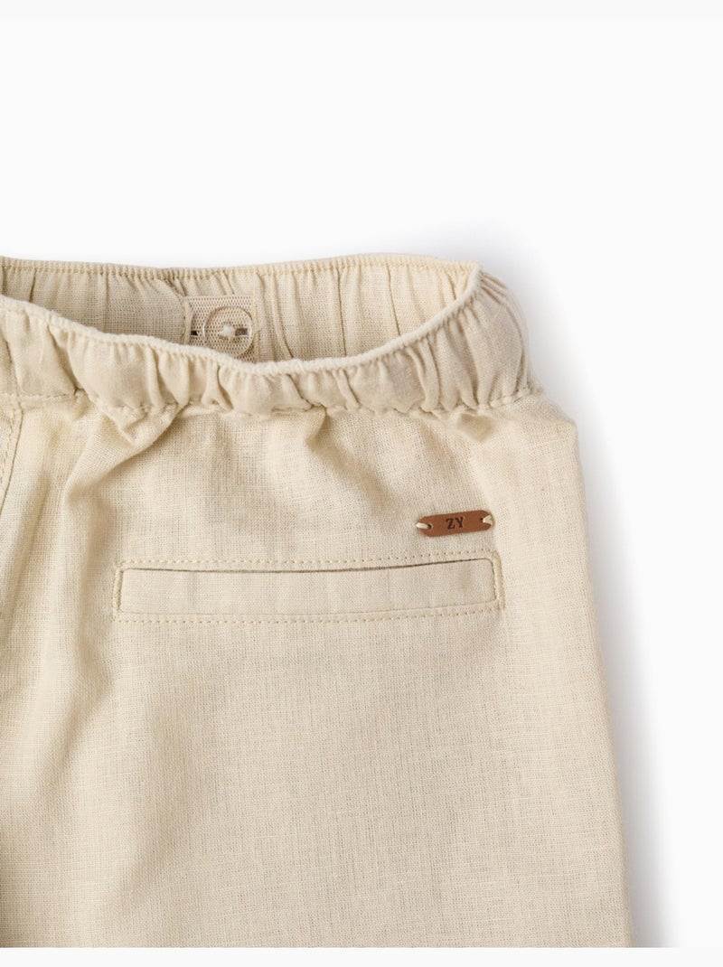 Pantalon à coupe droite en lin avec cordon de serrage Beige clair - Kiabi