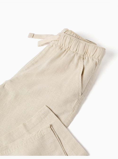 Pantalon à coupe droite en lin avec cordon de serrage - Kiabi