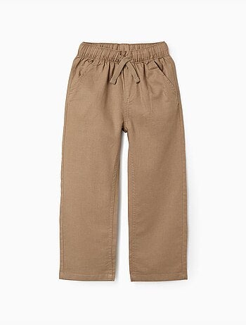 Pantalon à coupe droite en lin avec cordon de serrage